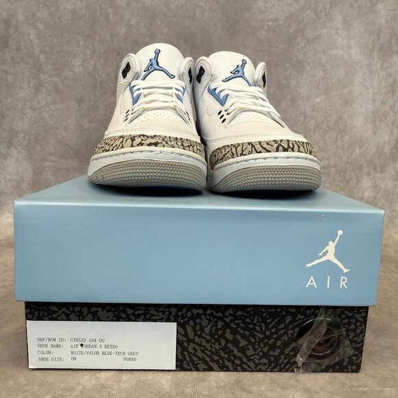 Air Jordan 3 Retro – White/Valor Blue-Tech Grey | Men’s Size 9 | New in Box main image 4